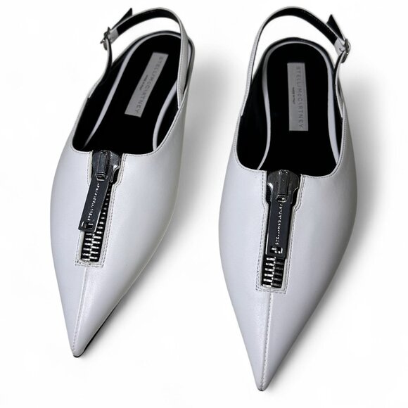 Stella McCartney White Flats with Silver Zipper